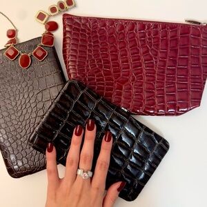 💙Clutch Bags & Makeup Up Bag Faux Leather Dark Red & Brown